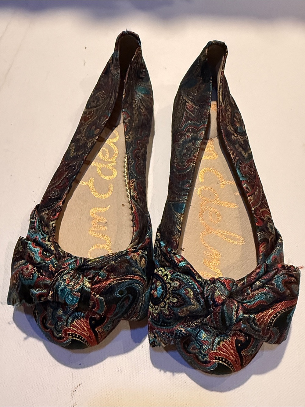 Sam Edelman Metallic Paisley Bow Ballet Flats - Teal & Burgundy